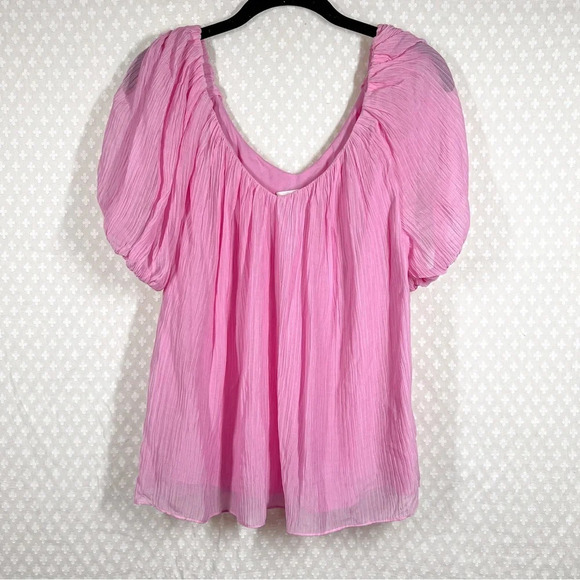 Rebecca Taylor Pink Silk Puff‎ Sleeve Top - Picture 2 of 6